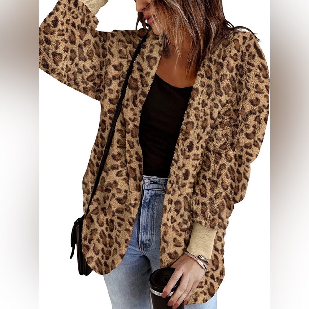 Leopard print hooded cardigan- women’s size small